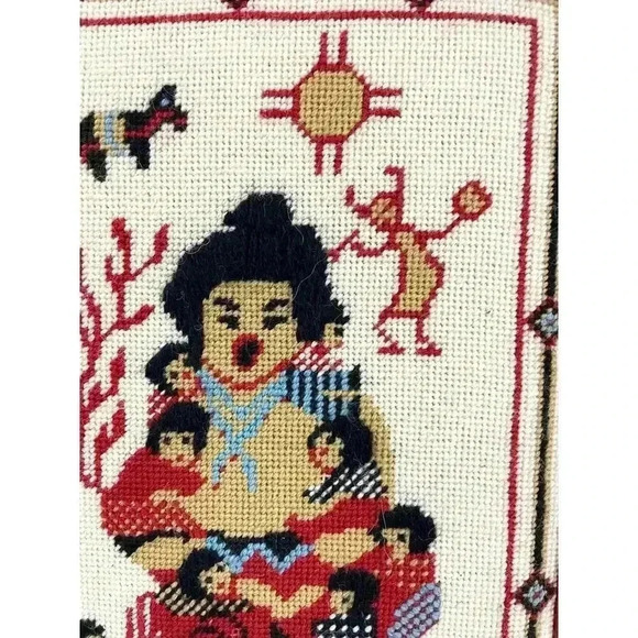 VTG 80's Storyteller Southwestern Crewel Embroidered Framed Wall Art 12"x 15.5" - Picture 4 of 11